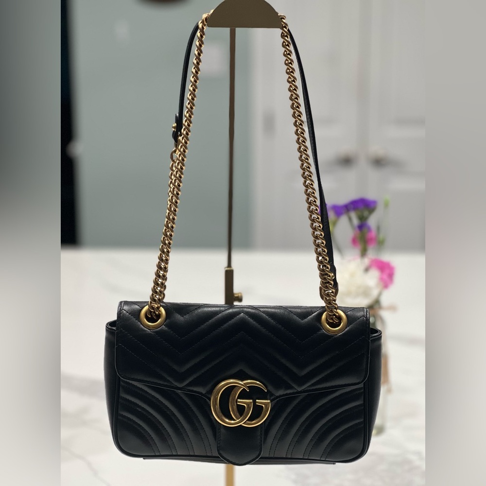 Gucci GG Marmont Matelassé Shoulder Bag Black Leather w/ Dust Bag – Heart Detail